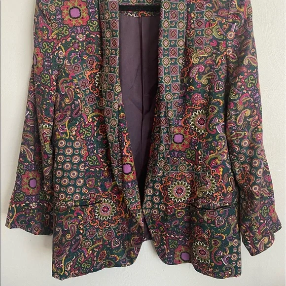 Vintage Susan Bristol Paisley and Floral Print low V-neck Blazer size 12 - Picture 4 of 8